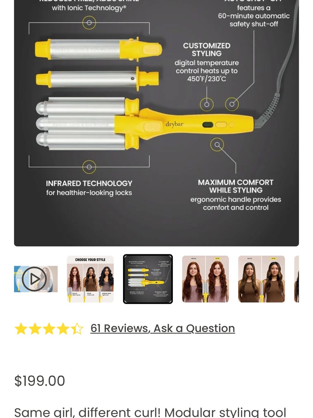 Drybar Yellow Triple Barrel Waver Hair Styler